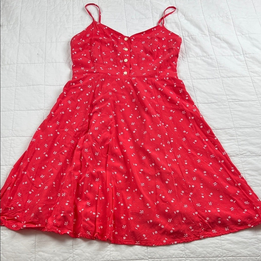 GAP Red Floral Print Button Front Smocked Back‎ Midi Sundress Size 2
